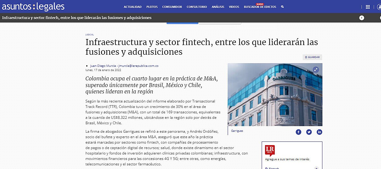 Infraestructura y sector fintech, entre los que liderarn las fusiones y adquisiciones